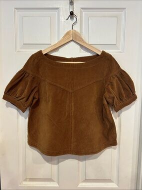 Free People Puff Sleeve Corduroy Top - Brown